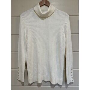 TALBOTS Sweater Womens Sz 1X Ivory Ribbed Turtleneck Pullover Cotton Blend